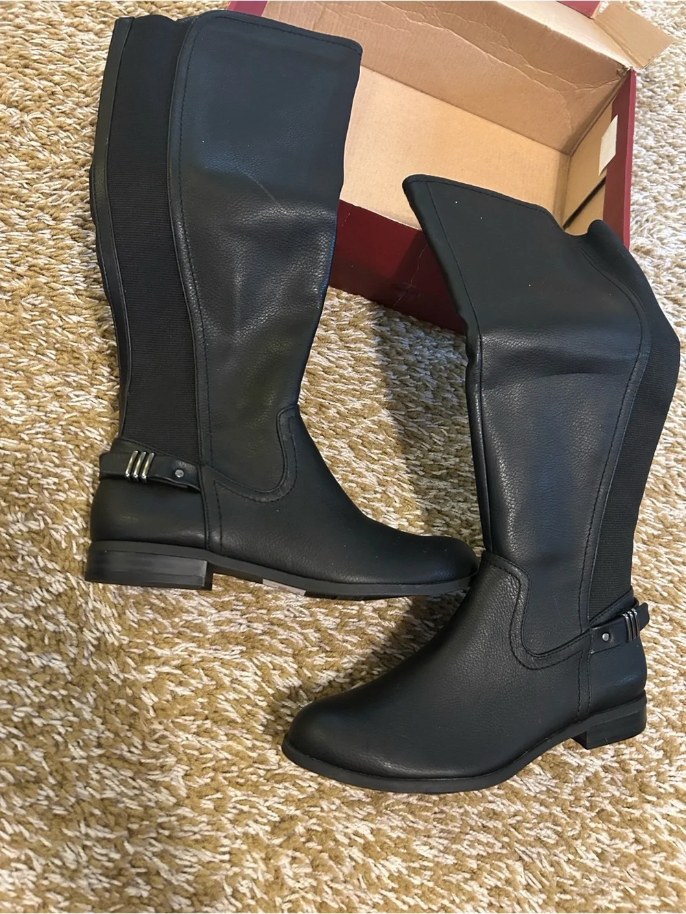 dressbarn Black Over-the-Knee Riding Boots with Buckle Accent